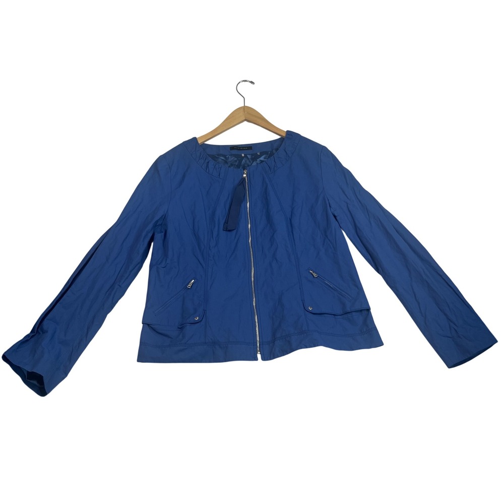 Elie Tahari Blue Pleated Neck Full Zip Lightweight Jacket XL